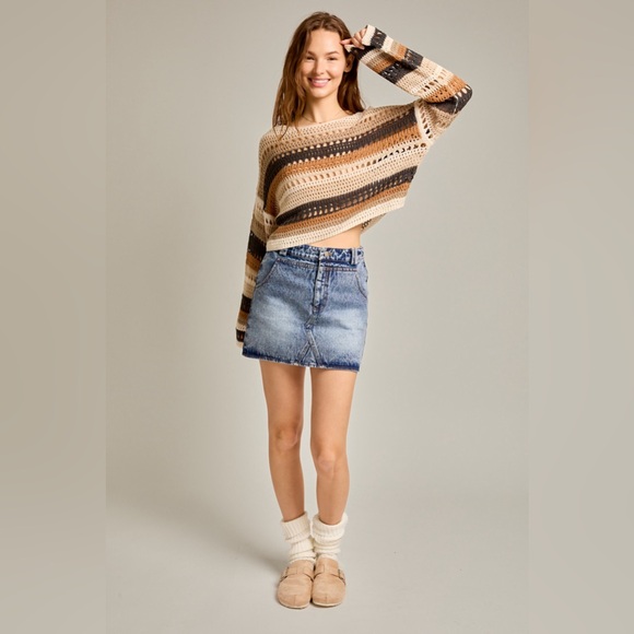 Multicolor Striped Crochet Knit Sweater Top - Picture 4 of 6
